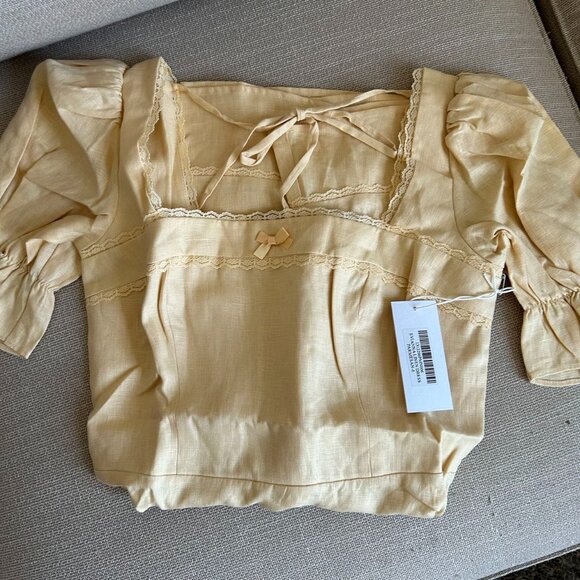 NWT Reformation Evianna Linen Mini Dress Sz6 Parmesan Yellow - Picture 3 of 6